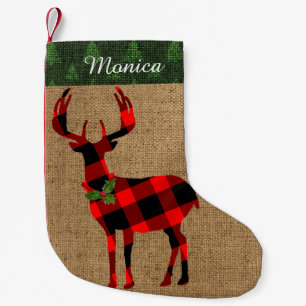 Ländliches Hirsch Karo Kleiner Weihnachtsstrumpf