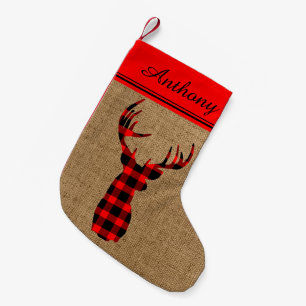 Ländliches Hirsch Karo Kleiner Weihnachtsstrumpf