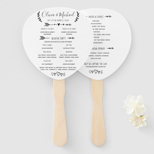 Ländliches Hochzeitsprogramm Ablauf Fächer (Vorne und Hinten)