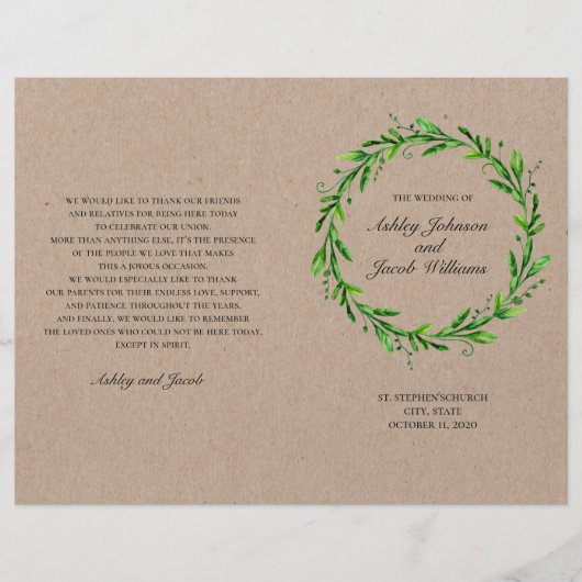 Ländliches Hochzeitsprogramm. Landgrün Botanik (Vorderseite)