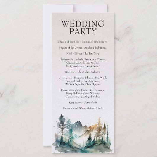 Ländliches Hochzeitsprogramm Wald Berg (Rückseite)
