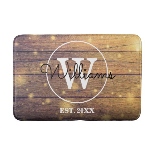 Ländliches Holz-Monogramm-Skript Badematte (Vorderseite)