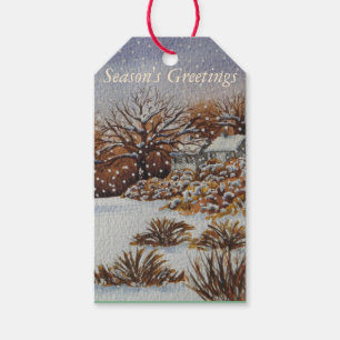 ländliches Hüttenschneeszenen-Kunstweihnachten Geschenkanhänger