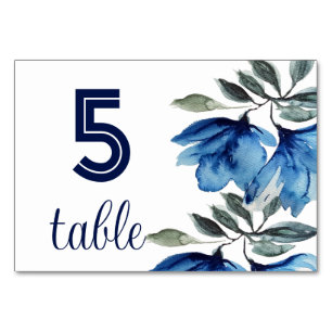 Ländliches Indigo Blau Floral Wasserfarbe Modern Tischnummer