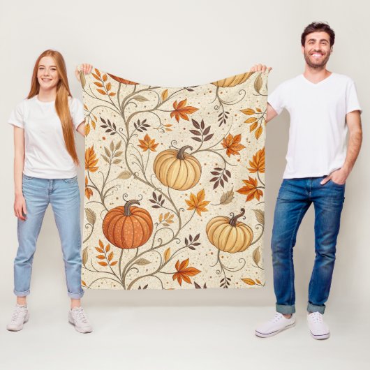 Ländliches Kürbis- und Herbstlaubmuster Fleecedecke (Beispiel)