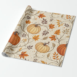 Ländliches Kürbis- und Herbstlaubmuster Geschenkpapier