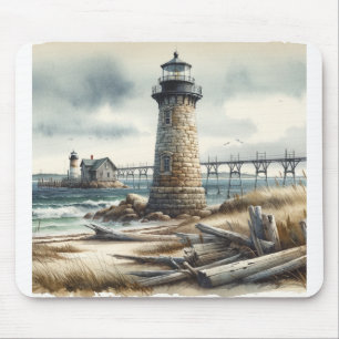 Ländliches Küstenleuchtturm Strand am Meer Mousepad