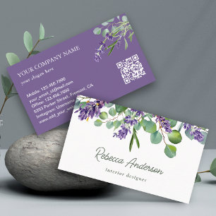 Ländliches Lavendel-Blüten-Eukalyptus-QR-Code Visitenkarte