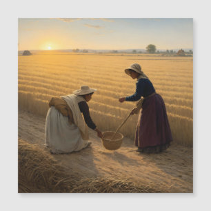 Ländliches Leben: Bauernfrauen säen Saatgut Magnetkarte