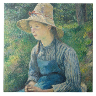 Ländliches Mädchen Camille Pissarros   mit einem Fliese