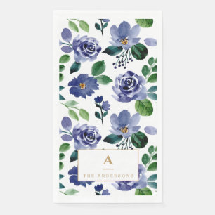 Ländliches Marineblau Wasserfarbe Floral Serviette