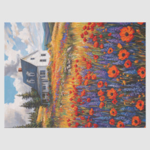 Ländliches Mohn- und Lupinen-Blumenfeld-Decoupage Seidenpapier