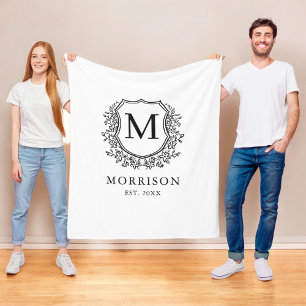 Ländliches Monogramm Schwarzes Weißes Wappen Frisc Fleecedecke