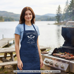 Ländliches Navy Blau Lake House Familienname Schürze