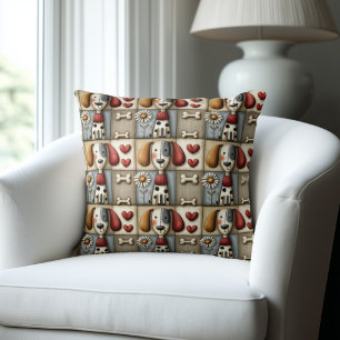 Ländliches Patchwork-Hundemuster Kissen