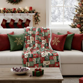 Ländliches Patchwork-Weihnachtsmuster Fleecedecke