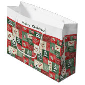 Ländliches Patchwork-Weihnachtsmuster Große Geschenktüte (Vorderseite Schrägansicht)