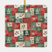 Ländliches Patchwork-Weihnachtsmuster Keramikornament (Vorderseite)