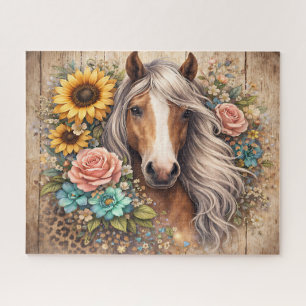 Ländliches Pferd mit Blumen Puzzle