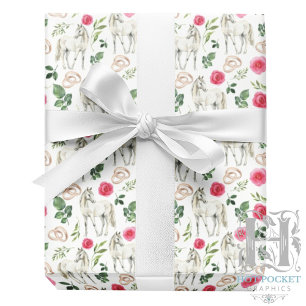 Ländliches Reitsport-Blumenmuster Rosa Geschenkpap Geschenkpapier