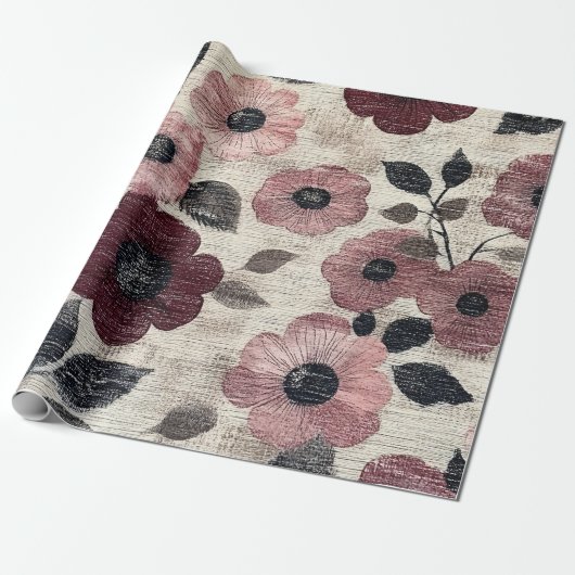 Ländliches Rosa Blumen-Leinen-Muster (7) Geschenkpapier (Ungerollt)