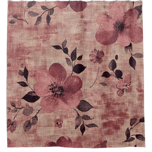 Ländliches Rosa Blumenleinwandmuster (2) Duschvorhang (Vorderseite)