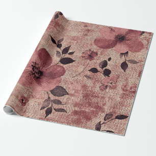 Ländliches Rosa Blumenleinwandmuster (2) Geschenkpapier