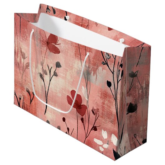Ländliches Rosa Blumenmuster Leinen (9) Große Geschenktüte (Vorderseite Schrägansicht)