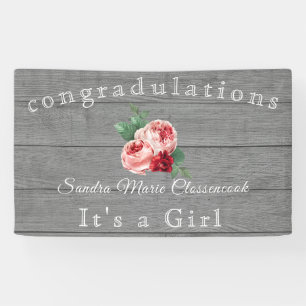 Ländliches Rosa Floral It's a Girl Ländliches Grau Banner