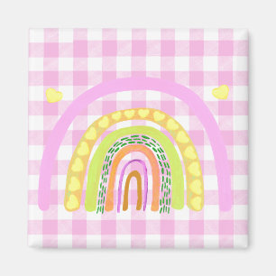 Ländliches rosa Karo-Spielart-Kunstwerk Magnet