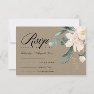 LÄNDLICHES ROSA KRAFT FLORALES BÜNDEL WASSERFARBE  RSVP KARTE