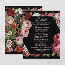 Ländliches Rot Pink Blumen Grünzeug Schwarz Detail Begleitkarte