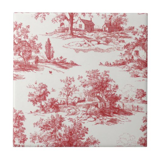 Ländliches Rot-Toile-Landschaftsmuster Fliese (Vorderseite)