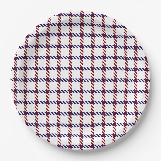 Ländliches Rot-Weiß-Blau-Gingham Pappteller (Vorderseite)