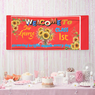 Ländliches rotes Sonnenblumen-Lehrer-Klassenzimmer Banner