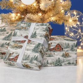 Ländliches, schneebedecktes Bauernhaus-Wintermuste Geschenkpapier