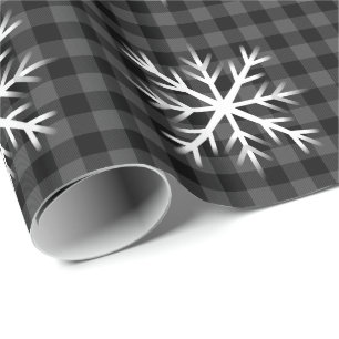 Ländliches Schwarz, graues Tartan Karo - Schneeflo Geschenkpapier