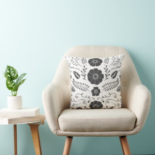 Ländliches Schwarz Weiß Vintage Modern Floral Kissen
