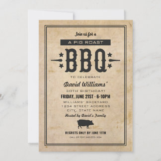 Ländliches Schweinebraten BBQ Vintage Geburtstag Einladung