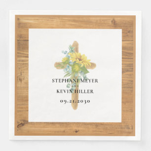 Ländliches Sonnenblumen-Holz-Kreuz-Hochzeits-Papie Serviette