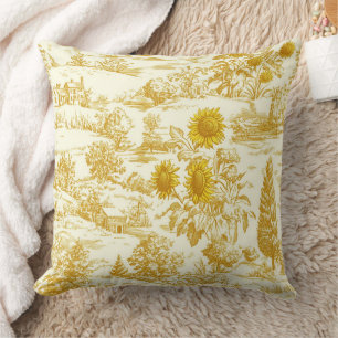 Ländliches Sonnenblumen-Toile in warmen Tönen Kissen
