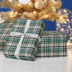 Ländliches Tan- und Grün-Karo Geschenkpapier