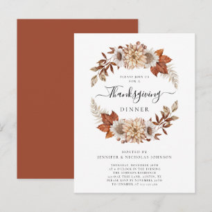 Ländliches Thanksgiving-Dinner mit Herbstlaub Einladungspostkarte
