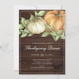Ländliches Thanksgiving-Kürbis-Dinner Einladung