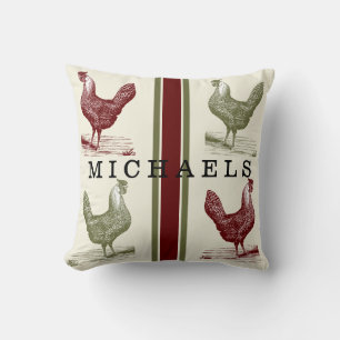 Ländliches Toile Rustikal Vintage Huhn Name Kissen