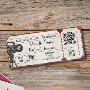 Ländliches Vintage-Kino-Ticket mit RSVP-QR-Code Einladung
