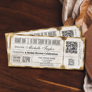 Ländliches Vintage-Kino-Ticket mit RSVP-QR-Code Einladung