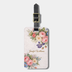 Ländliches, vintage-personalisiertes Blumenrosende Gepäckanhänger