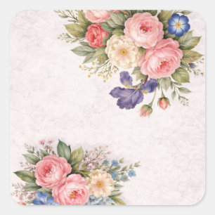 Ländliches, vintage-personalisiertes Blumenrosende Quadratischer Aufkleber