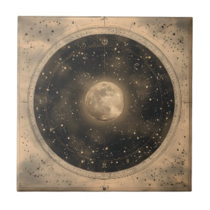Ländliches Vintage-Vollmond-Himmelsdesign Fliese